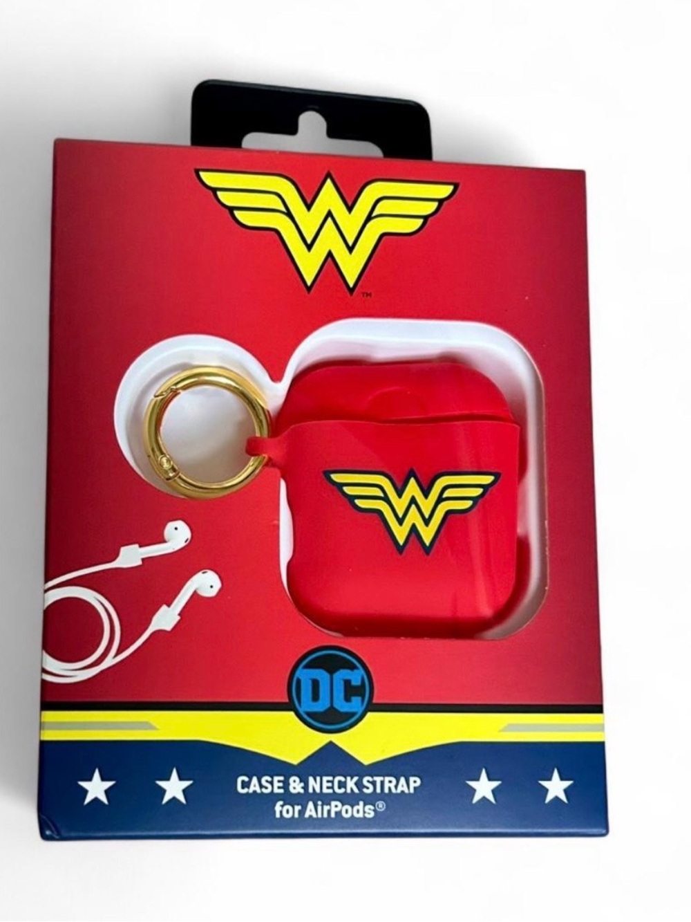 NWT DC Wonder Woman Red Silicone AirPods Carrying Case with Gold Keyring